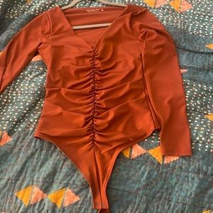NWOT Long-Sleeve Ruched V-Neck Bodysuit